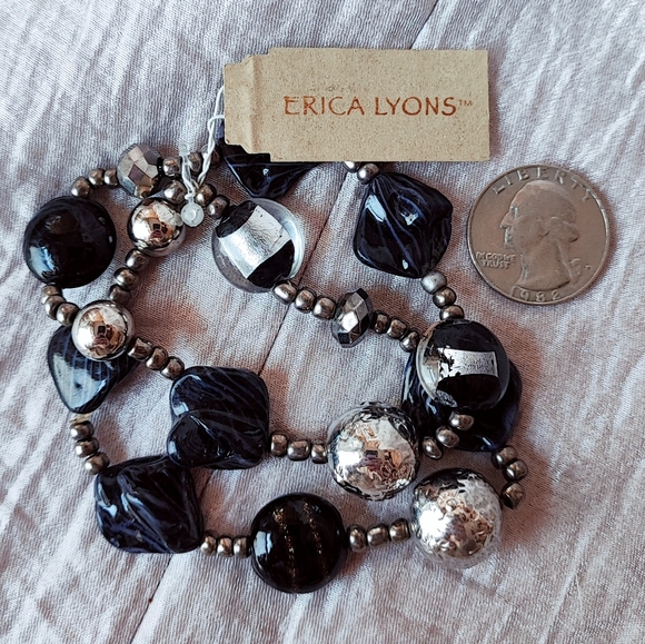 Erica Lyons Art Glass Silver Foil Crystal Beaded Bracelet and Earrings Set NOC - Picture 3 of 13